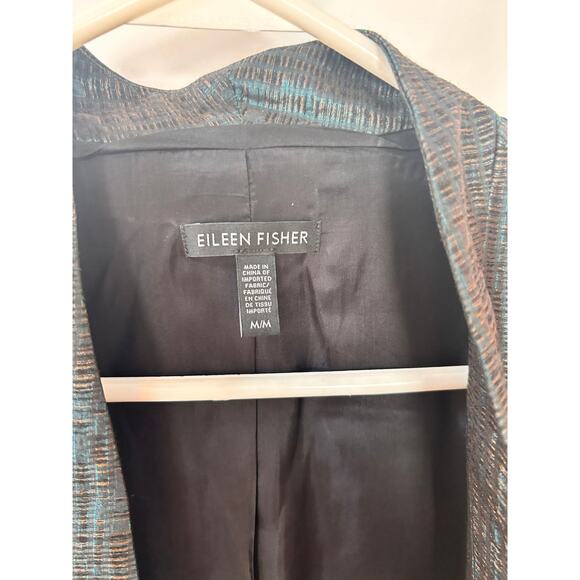 Eileen Fisher Pine Infinity Jacquard Blazer Jacket Shawl Collar Green SZ Medium - Picture 9 of 12